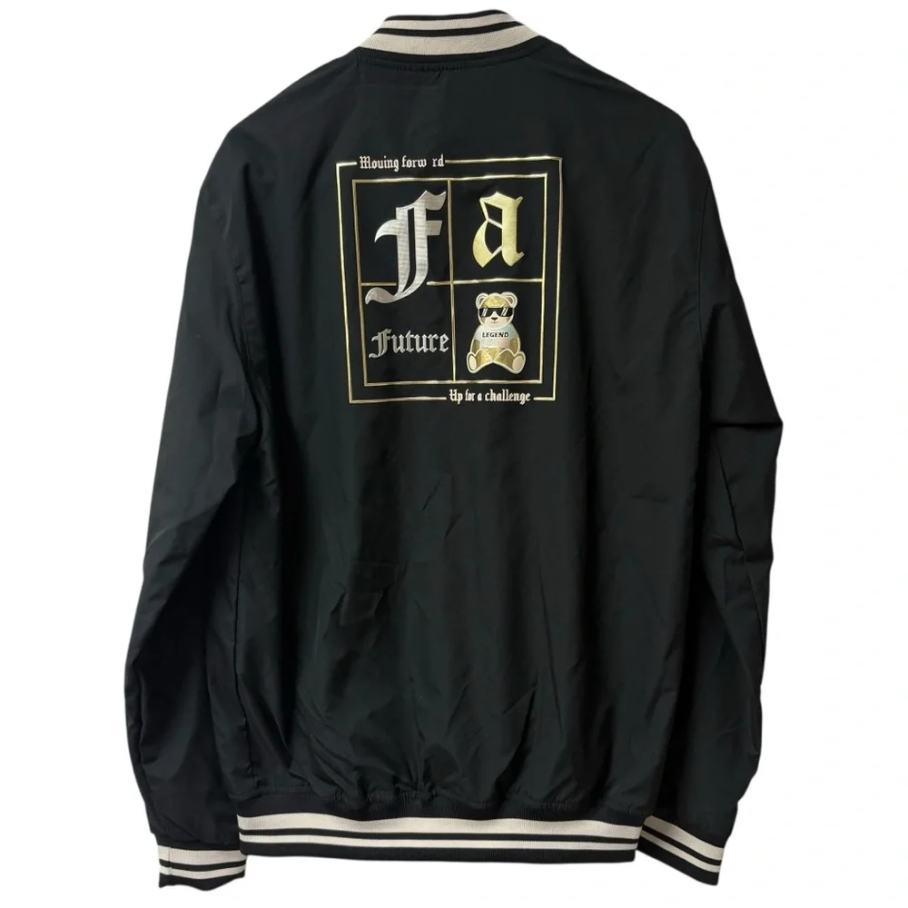 CR-24 Chrome Edge Bordo Cromato Black Gold Bomber Varsity Streetwear Jacket Med